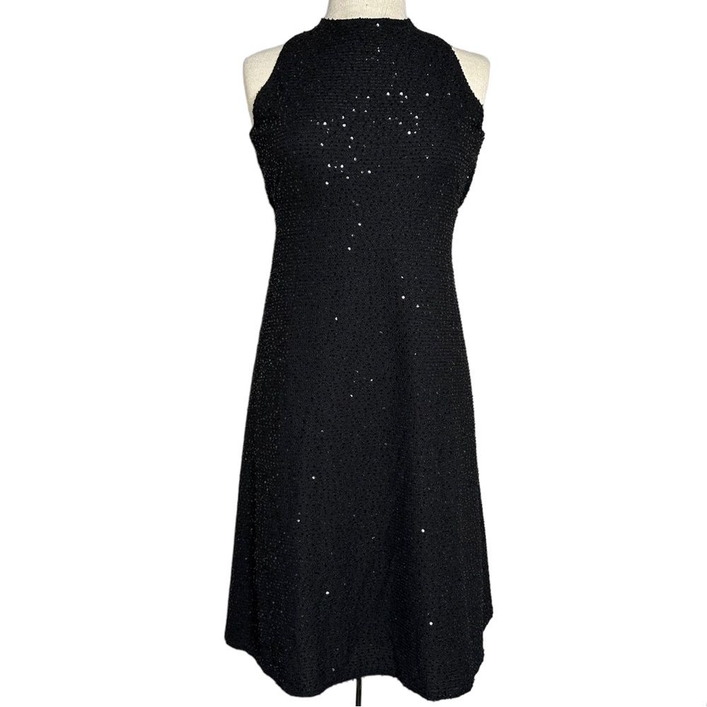 Isaac Mizrahi Black Sequin Criss Cross Cocktail Dress Size 4